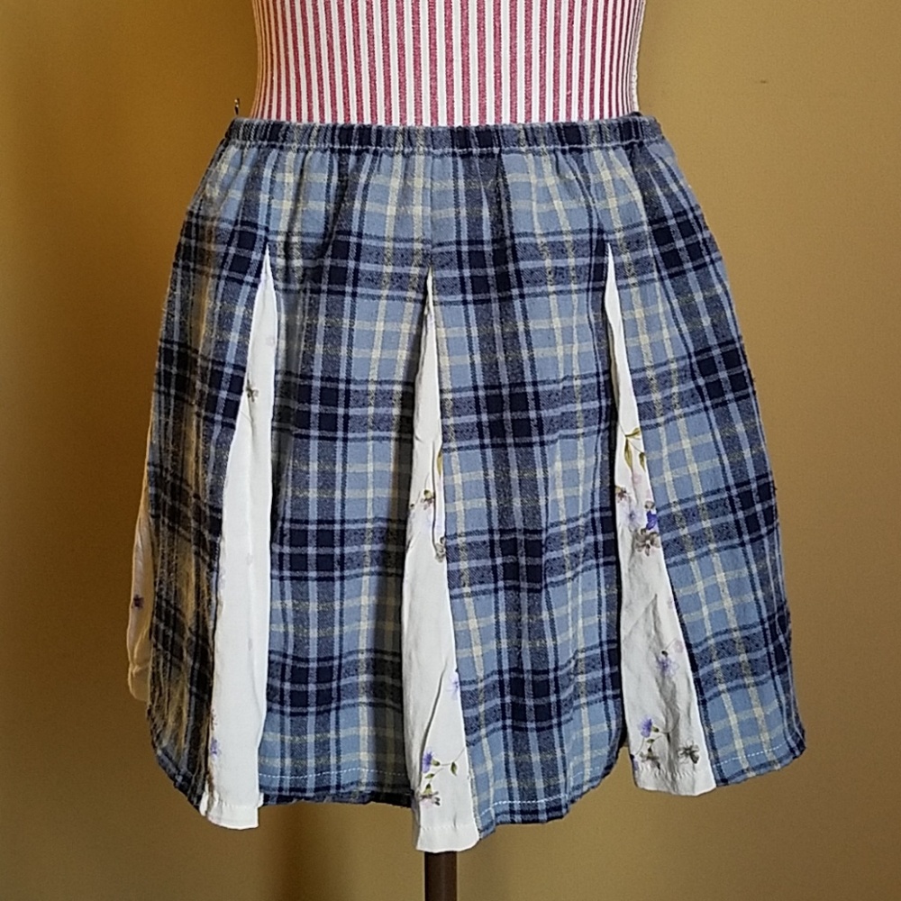 💙Plaid+Floral💙 Panel Mini Skirt